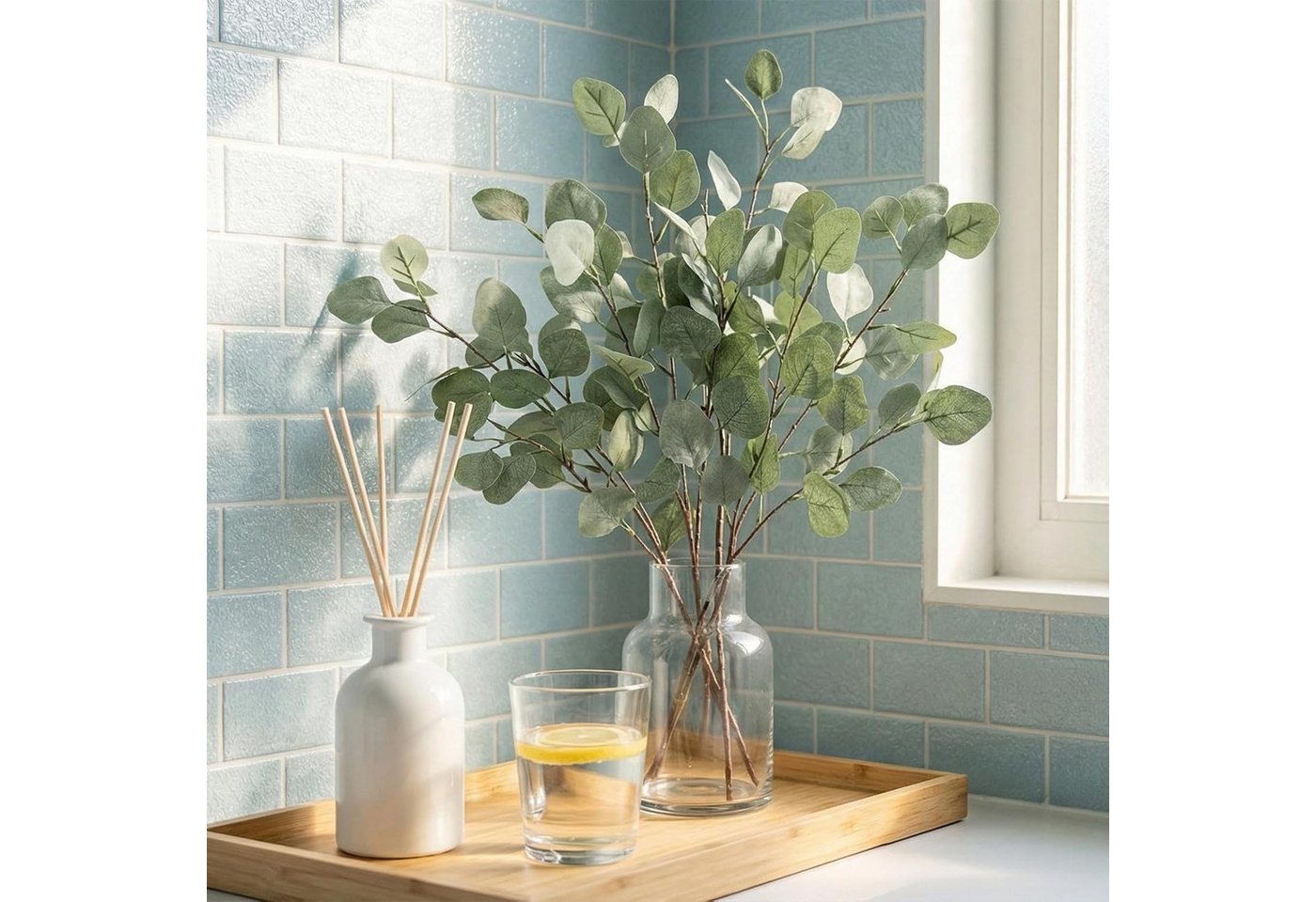 Kunstblumenstrauß 4er Set künstliche Eukalyptuszweige für Vasen und Tischdekoration, FOUORTUNATE-BEE, Dekorative Eukalyptuszweige künstlich – ideal für Zuhause  – Bild 4 von 5