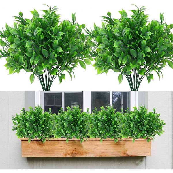 Kunstblumenstrauß 5er Set künstliche Pflanzen, grüne Blätter, wetterfest, FOUORTUNATE-BEE, Künstliche Balkonpflanzen, üppig & wiederverwendbar, Deko