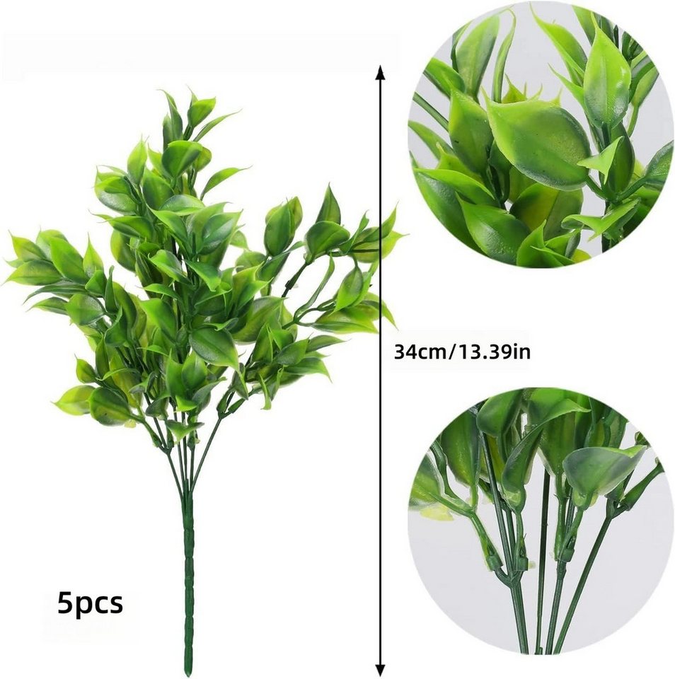 Kunstblumenstrauß 5er Set künstliche Pflanzen, grüne Blätter, wetterfest, FOUORTUNATE-BEE, Künstliche Balkonpflanzen, üppig & wiederverwendbar, Deko – Bild 2 von 5