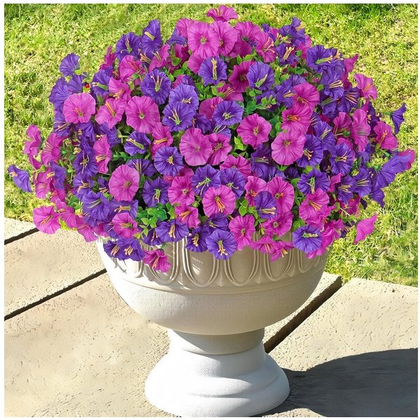 Kunstblumenstrauß 9er Set bunte künstliche Petunien für Balkon & Außenbereich, FOUORTUNATE-BEE, Künstliche Hängepetunien für Balkon- und Blumenkasten-Deko