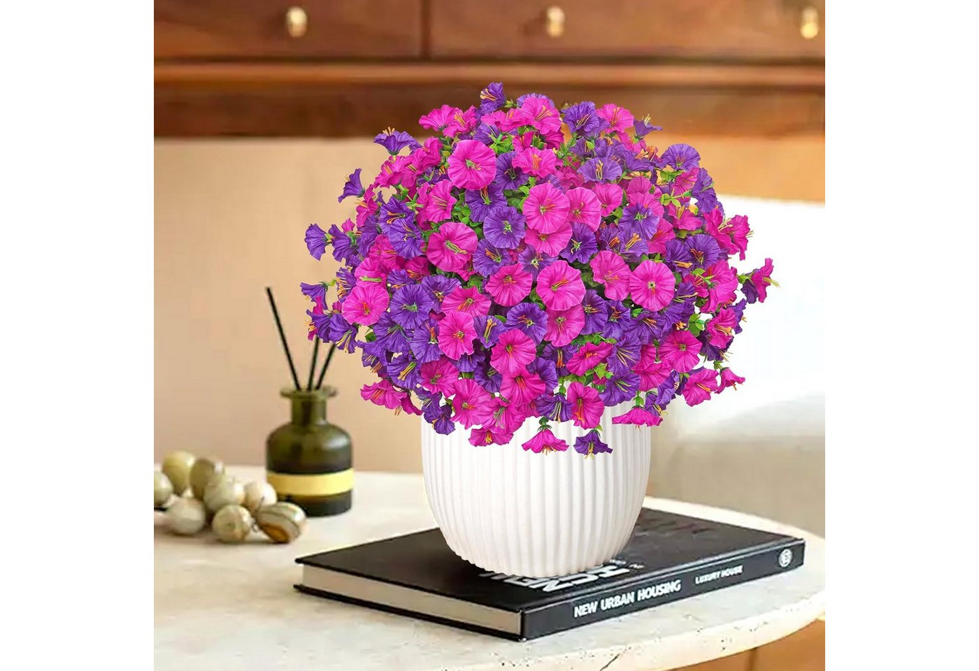 Kunstblumenstrauß 9er Set bunte künstliche Petunien für Balkon & Außenbereich, FOUORTUNATE-BEE, Künstliche Hängepetunien für Balkon- und Blumenkasten-Deko – Bild 3 von 5