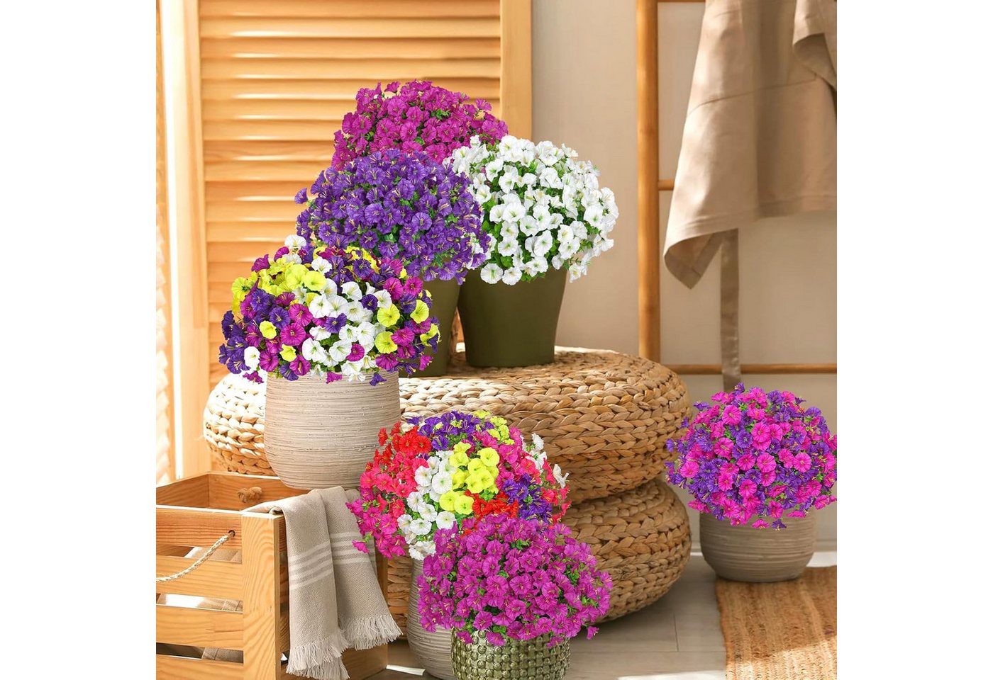 Kunstblumenstrauß 9er Set bunte künstliche Petunien für Balkon & Außenbereich, FOUORTUNATE-BEE, Künstliche Hängepetunien für Balkon- und Blumenkasten-Deko – Bild 5 von 5