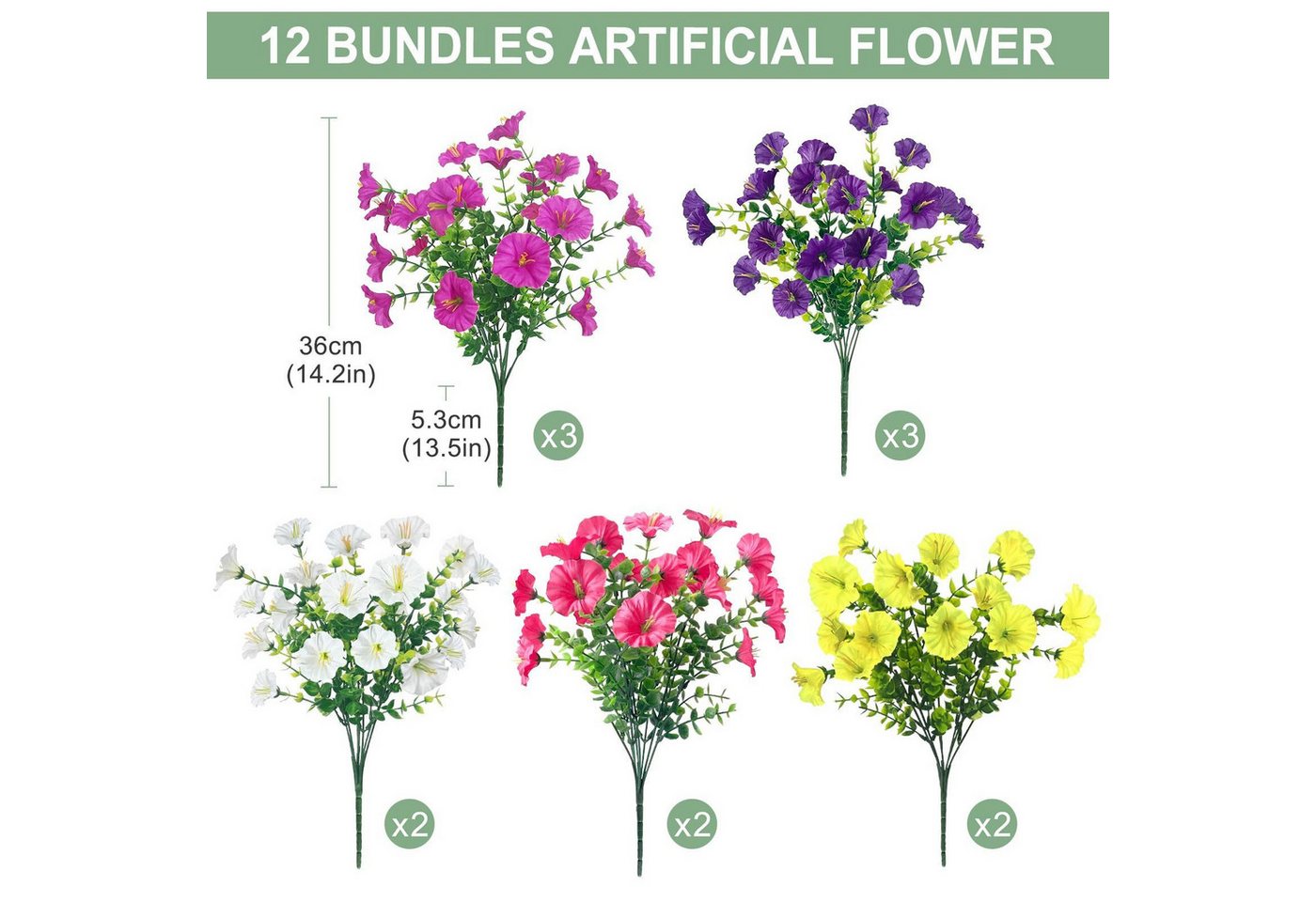 Kunstblumenstrauß Kunstblumen 12 Bündel Balkonblumen Outdoor UV beständig, FOUORTUNATE-BEE, Künstliche Blumen 12 Bund Balkon Garten wetterfest Deko – Bild 5 von 5