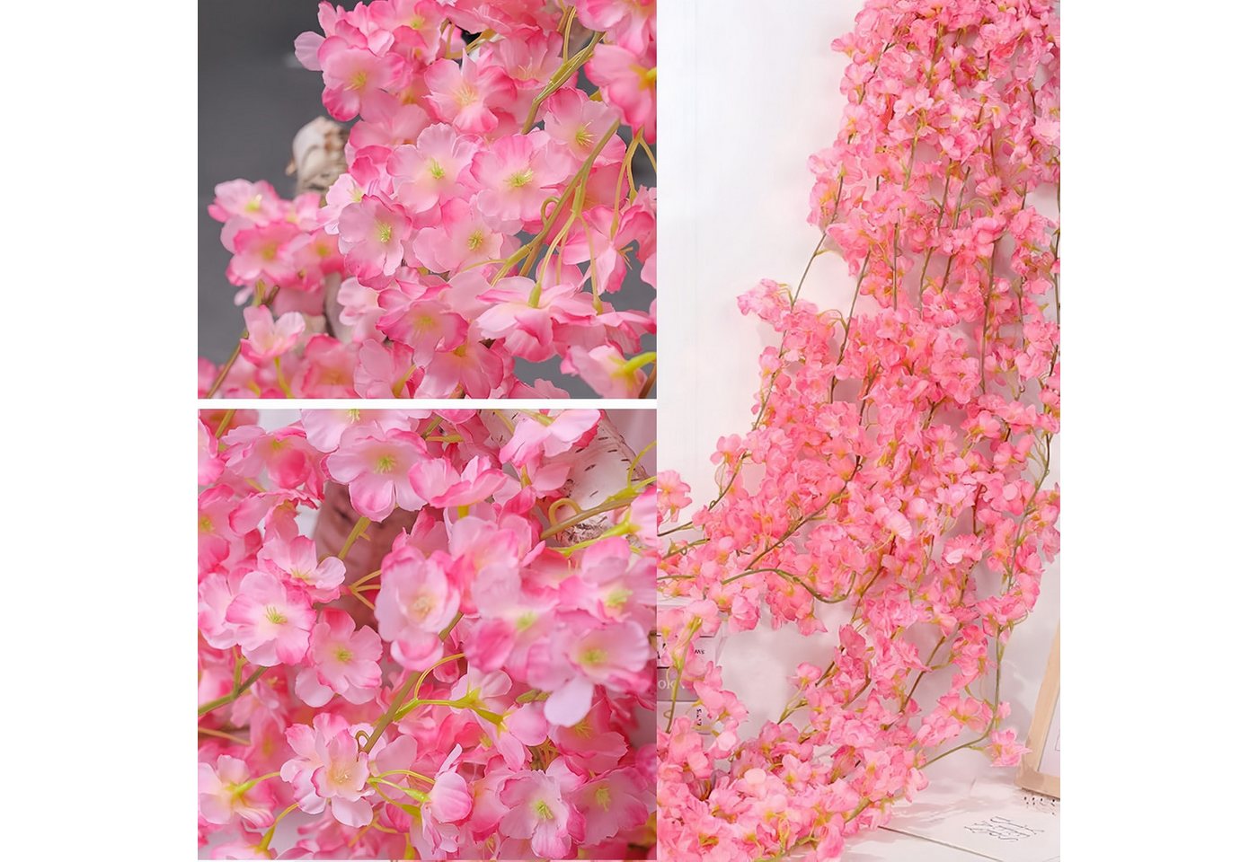Kunstpflanze 3er Set künstliche Kirschblüten-Girlanden je 180 cm, FOUORTUNATE-BEE, Dekorative Blütengirlanden für Innen- & Außenbereiche – Bild 3 von 5