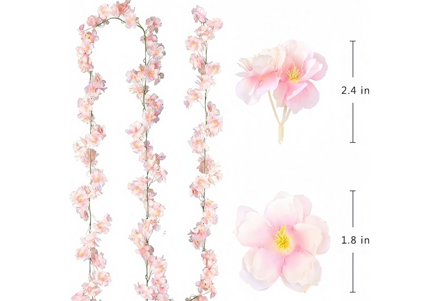 Kunstpflanze 3er Set künstliche Kirschblüten-Girlanden je 180 cm, FOUORTUNATE-BEE, Dekorative Blütengirlanden für Innen- & Außenbereiche – Bild 2 von 5