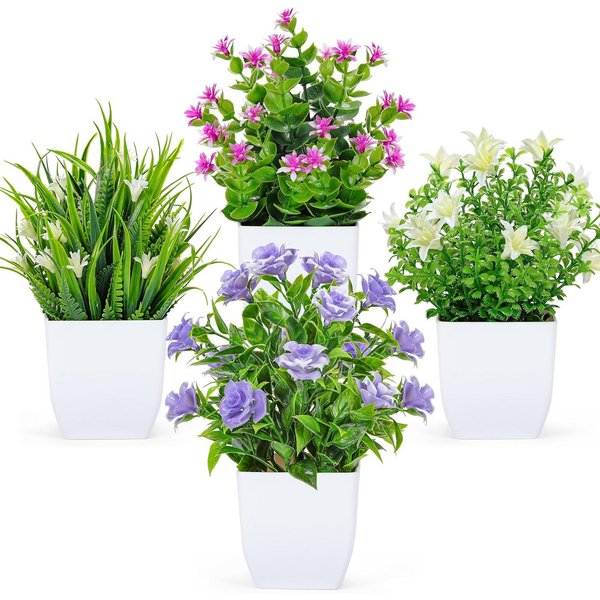 Kunstpflanze 4-Pack Kleine gefälschte Pflanzen Mini Künstliche Faux Pflanzen, FOUORTUNATE-BEE, für Home Room Bauernhaus Badezimmer Dekor Indoor