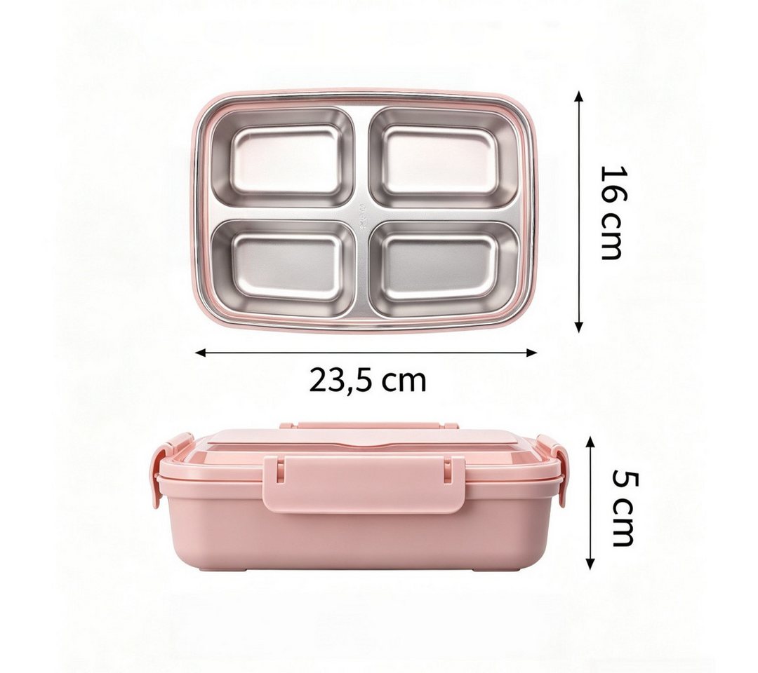 FOUORTUNATE-BEE Lunchbox Brotdose 500 ml, 4 Fächer, Edelstahl Lunchbox, auslaufsicher, Bento, Bento Box für Schule Büro Picknick Snackbox mit transparentem Deck – Bild 2 von 5