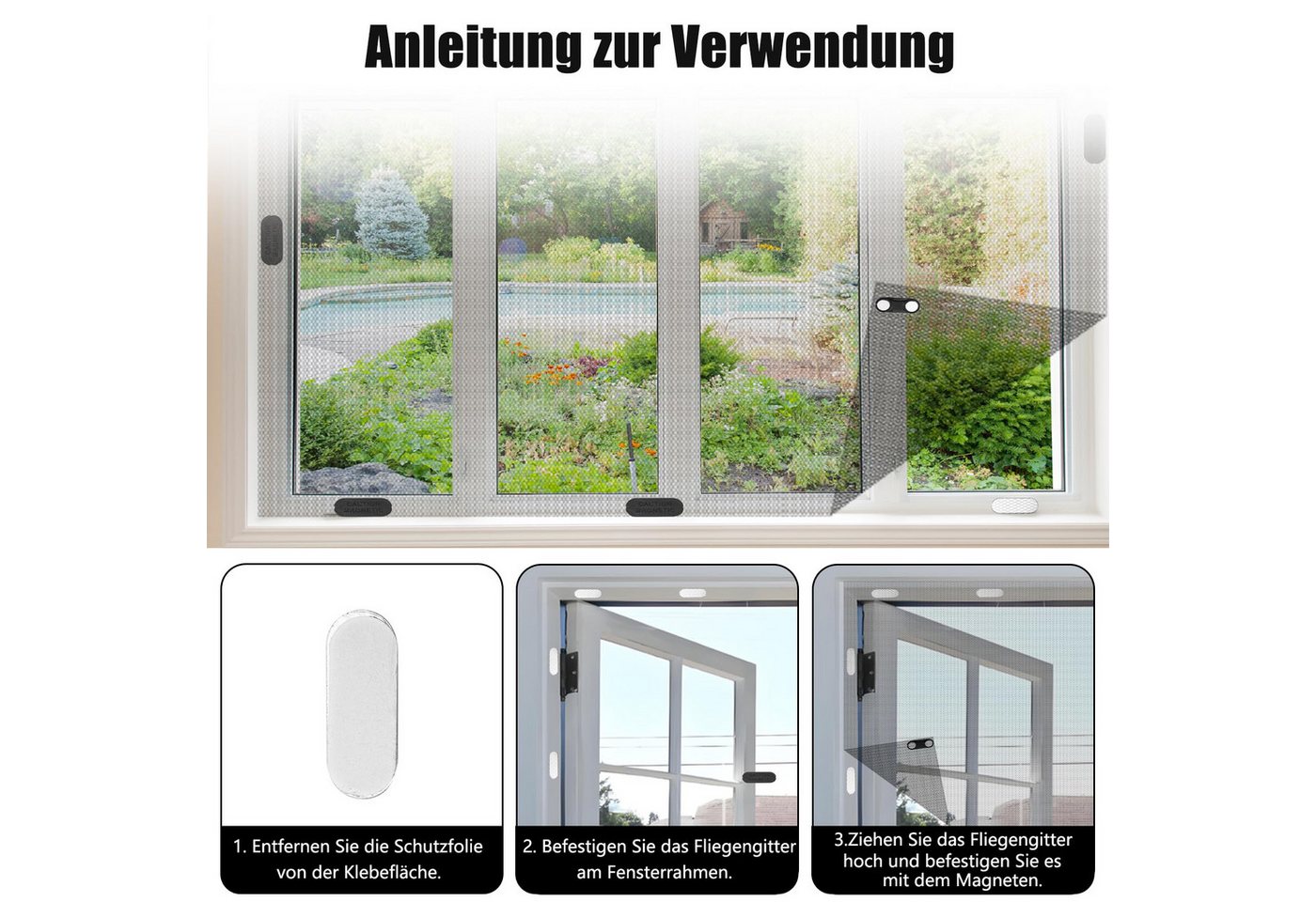 FOUORTUNATE-BEE Magnet Fliegengitter Clips 24er Set selbstklebend ohne Bohren für Fenster (Selbstklebende Magnetischer Vorhangverschluss Clips Magnet fliegengit – Bild 4 von 5