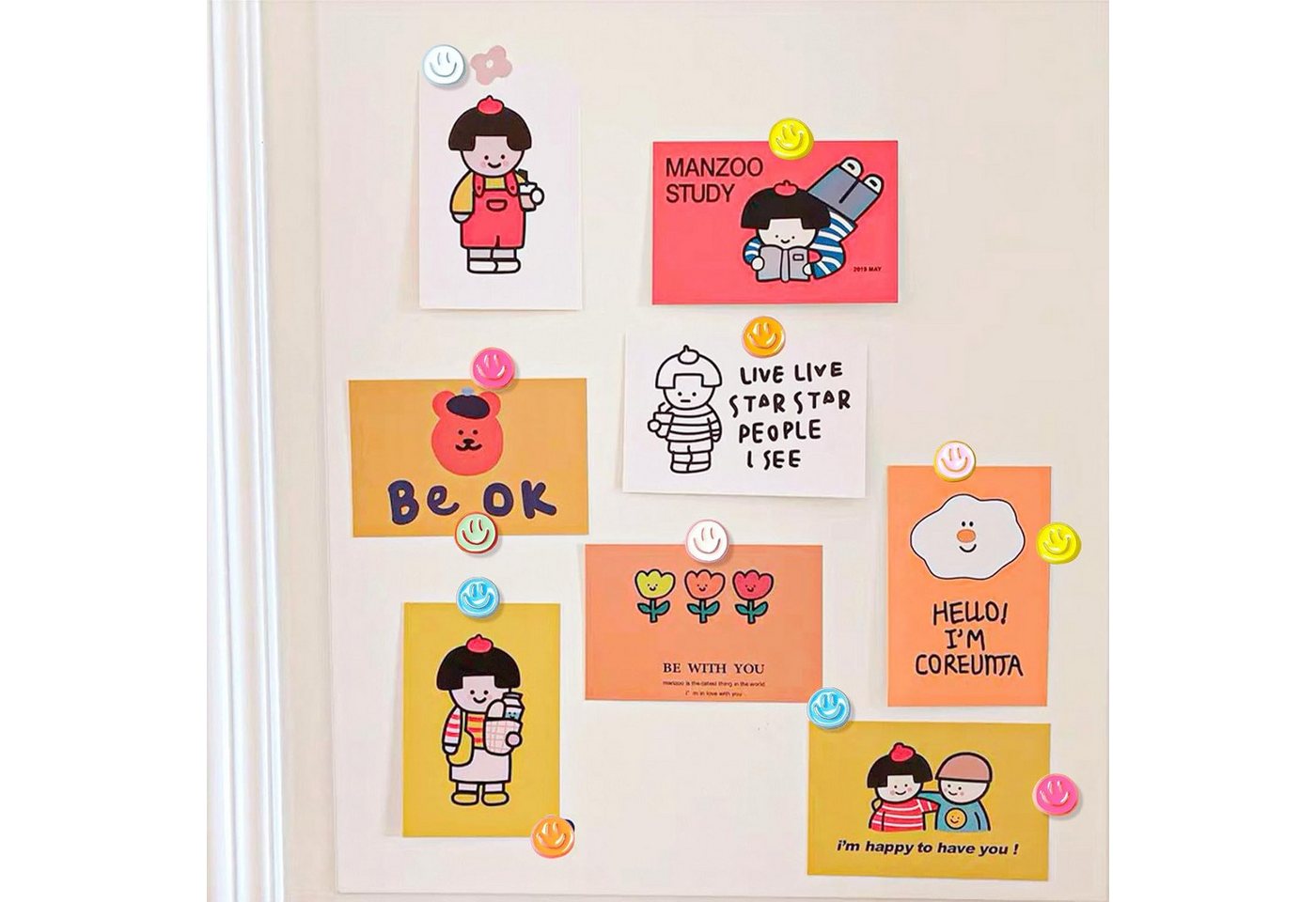 FOUORTUNATE-BEE Magnethalter 16er Set Emaille-Kühlschrankmagnete mit bunten Emojis (16-St), Bunte magnetische Kühlschrank-Deko im 16er Set – Bild 4 von 5