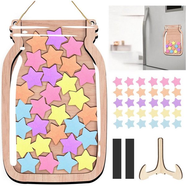 FOUORTUNATE-BEE Magnettafel Belohnungsglas Magnetisch Kinder Belohnungssystem, (Grundschule Lehrerbedarf Belohnungsglas mit Holzhalter und 30 Sterne, Belohnungs