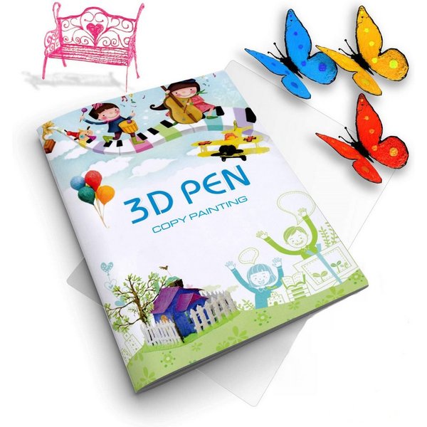 FOUORTUNATE-BEE Malbuch 3D-Stift Zeichenbuch mit 40 Vorlagen & transparenter Platte, Mal- & Doodle-Schablonenbuch für 3D-Stift Kreativprojekte