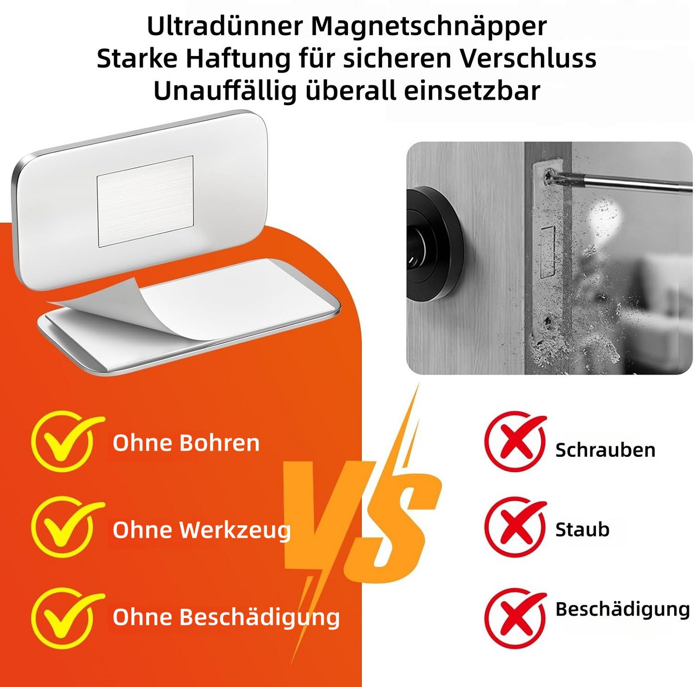 FOUORTUNATE-BEE Möbelbeschlag 6er Set ultradünne Magnetschnäpper für Schranktüren (6 St), Selbstklebende Möbel- und Schubladen-Türstopper Magnetverschluss – Bild 4 von 5