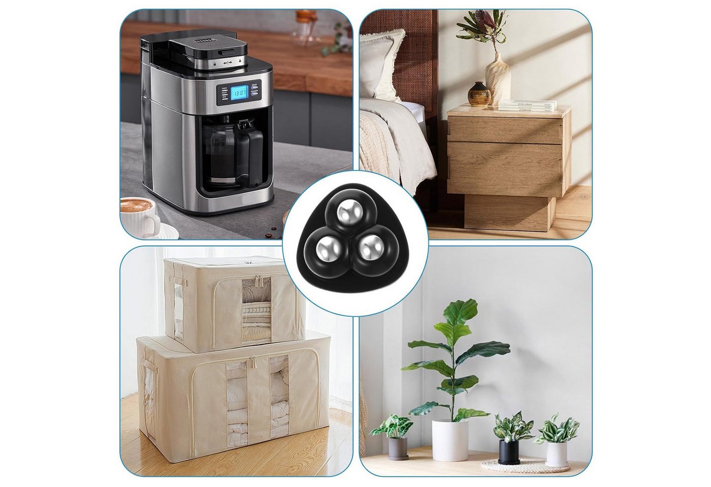 FOUORTUNATE-BEE Möbelrolle 12 Mini Möbelrollen selbstklebend 360° Drehrollen mit Stahlkugeln, (12-St), Küchenrollen für Kaffeemaschine, Airfryer, Mixer und Aufb – Bild 2 von 5