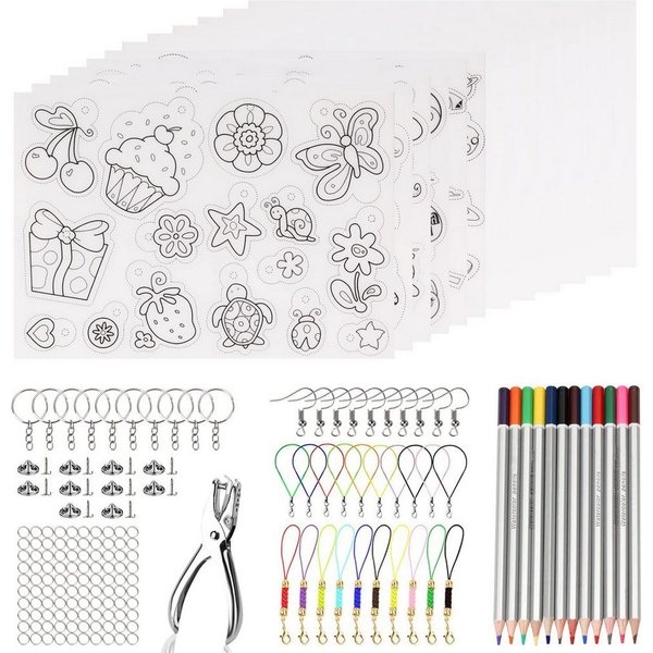 FOUORTUNATE-BEE Multitool Schrumpffolie Set DIY Bastelset für Schlüsselanhänger Schmuck, DIY Schrumpffolie Bastelset für Anhänger Schmuck Schlüsselanhänger