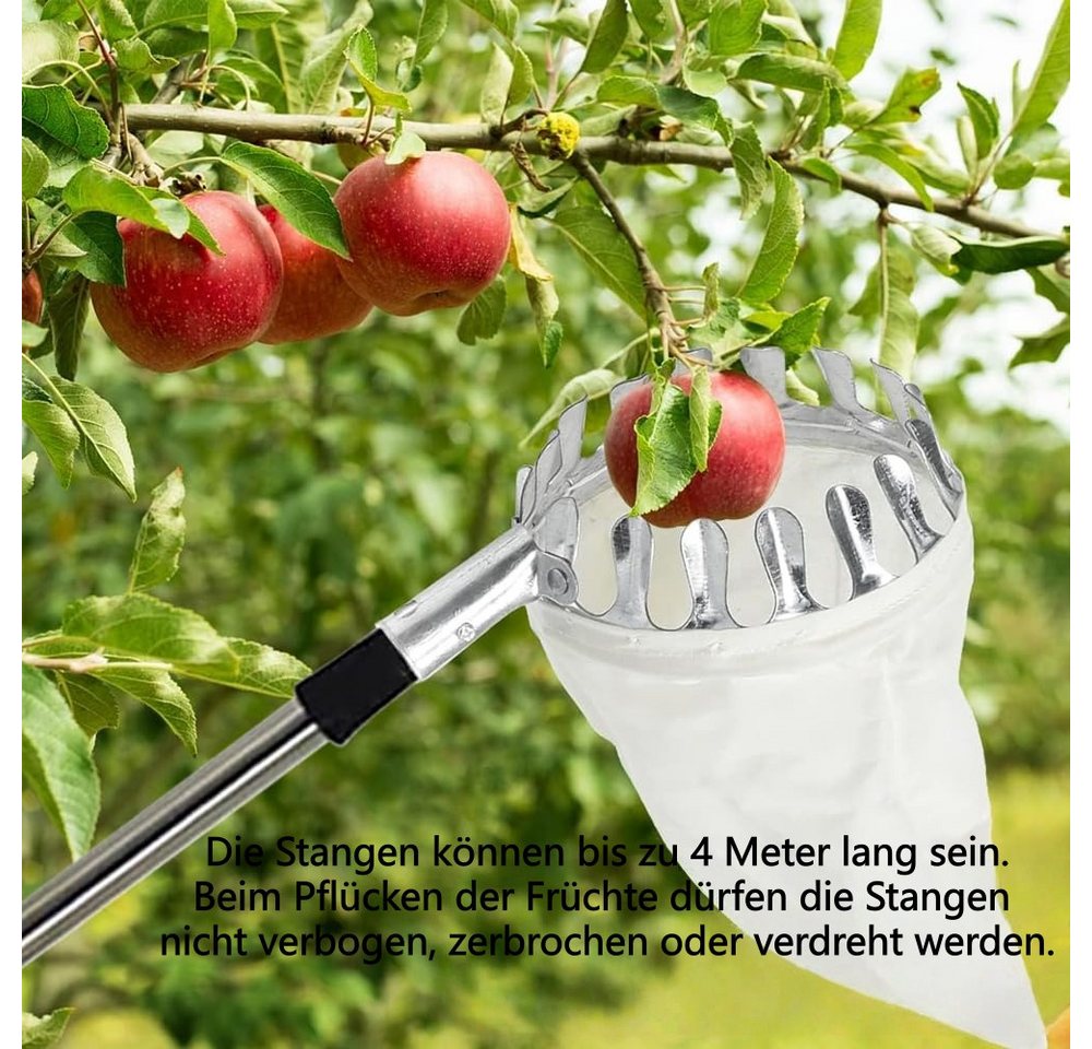 FOUORTUNATE-BEE Obstpflücker Obstpflücker 4 m mit Stoffbeutel Apfelpflücker für Obstbäume, Für Äpfel, Kirschen, Birnen, Pflaumen und Zitrusfrüchte – Bild 4 von 5