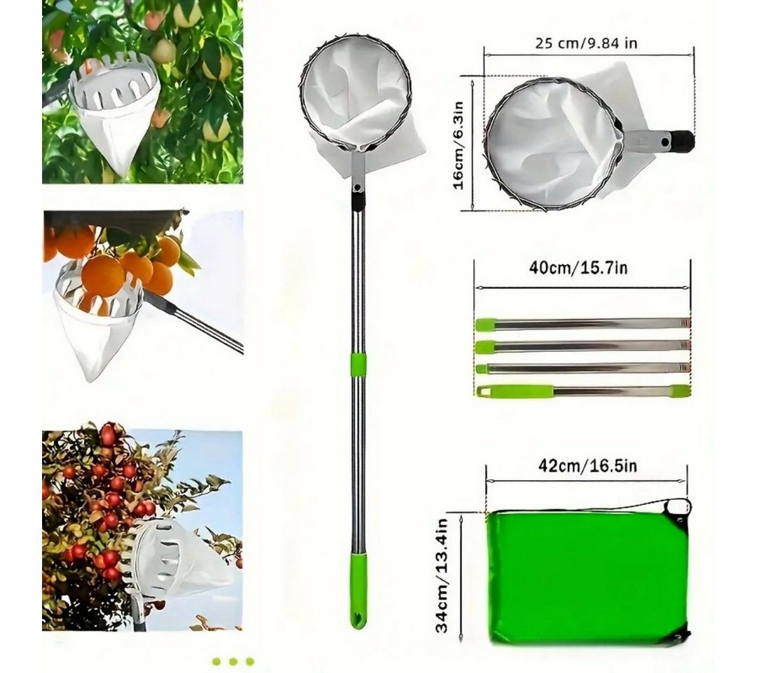 FOUORTUNATE-BEE Obstpflücker Obstpflücker 4 m mit Stoffbeutel Apfelpflücker für Obstbäume, Für Äpfel, Kirschen, Birnen, Pflaumen und Zitrusfrüchte – Bild 5 von 5