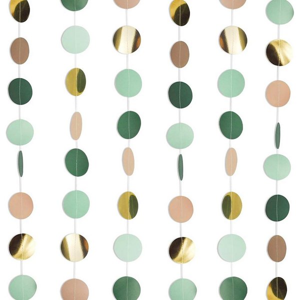 FOUORTUNATE-BEE Papierdekoration 3er Set Papier Girlande Grün Kreise Party Deko Hängedekoration Glitzer, Für Geburtstag Hochzeit Weihnachten Garten Fenster Raum