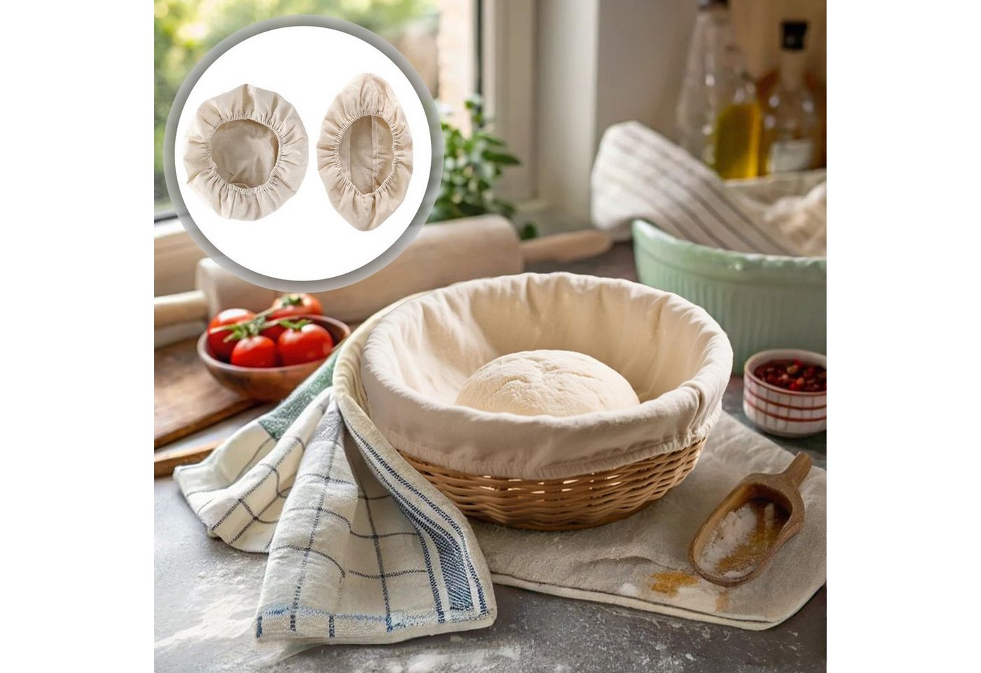 FOUORTUNATE-BEE Passiertuch 4er Gärkörbchen Tuch Set Backtuch für Rundes und Ovales Brot, (4-St), Für Sauerteig Vollkornbrot Bäckerei Gärkorb Stoffbezug Set – Bild 4 von 5