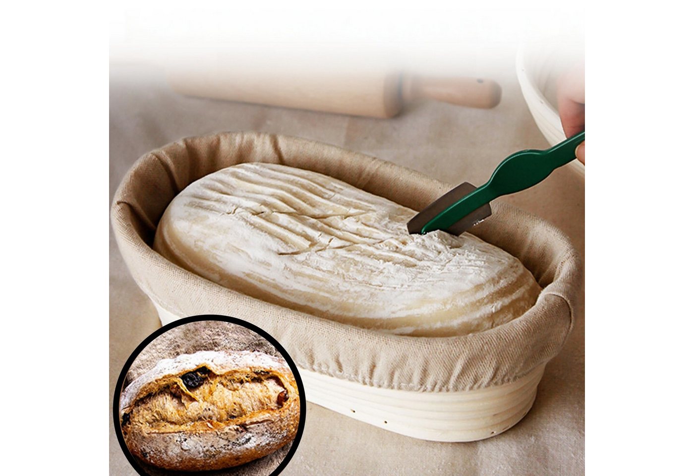 FOUORTUNATE-BEE Passiertuch 4er Gärkörbchen Tuch Set Backtuch für Rundes und Ovales Brot, (4-St), Für Sauerteig Vollkornbrot Bäckerei Gärkorb Stoffbezug Set – Bild 5 von 5