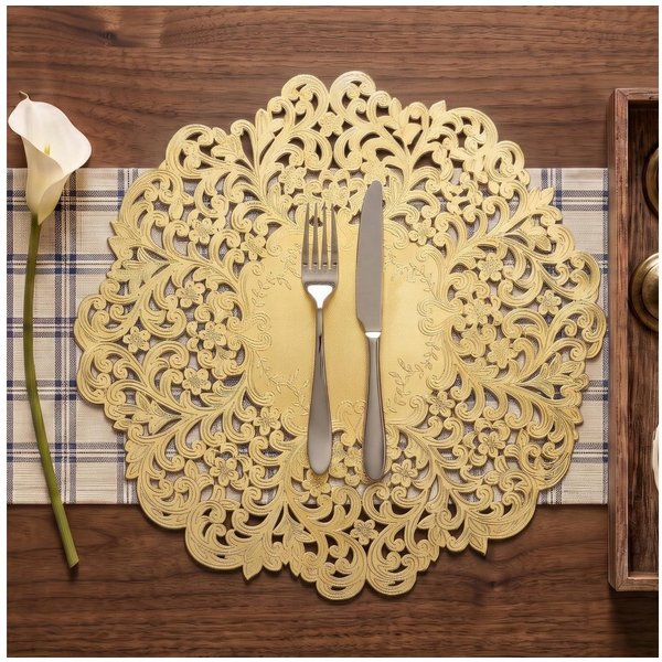 FOUORTUNATE-BEE Platzset 6er Set Runde Goldene Platzsets mit Goldgeprägtem Design, (Hitzebeständig, leicht zu reinigen, elegantes Tischdeko, 6-St., Platzsets Ab