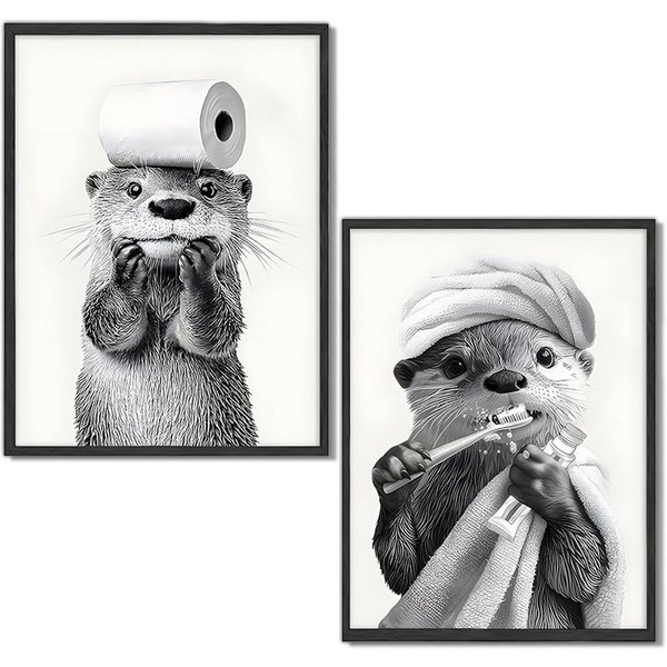 FOUORTUNATE-BEE Poster Otter Poster 2er Set 20x30 cm, Badezimmer Deko, lustige Wandbilder, Lustige Otter Bilder fürs Bad, WC, Kinderzimmer und Tierbereich