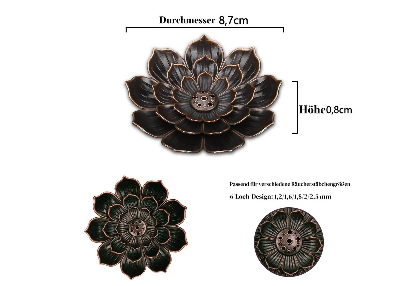 FOUORTUNATE-BEE Räucherschale Lotus Räuchergefäß Räucherstäbchenhalter 6 Loch Weihrauchhalter Set, Für Meditation Yoga Wohnzimmer Schlafzimmer Büro Deko Räucher – Bild 2 von 5