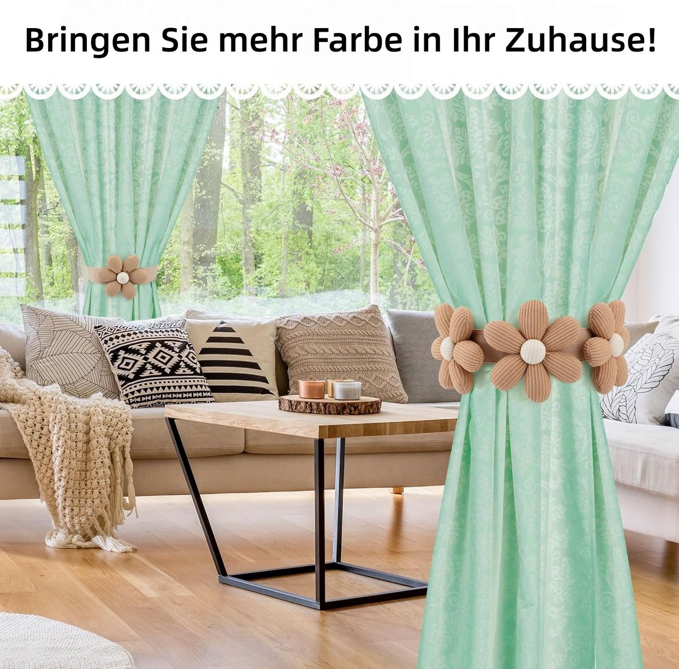 FOUORTUNATE-BEE Raffhalter 4er Set Verstellbare Blumen-Vorhanghalter, (4-tlg), Blumen Vorhang Raffhalter mit Verstellbarem Band – Bild 5 von 5