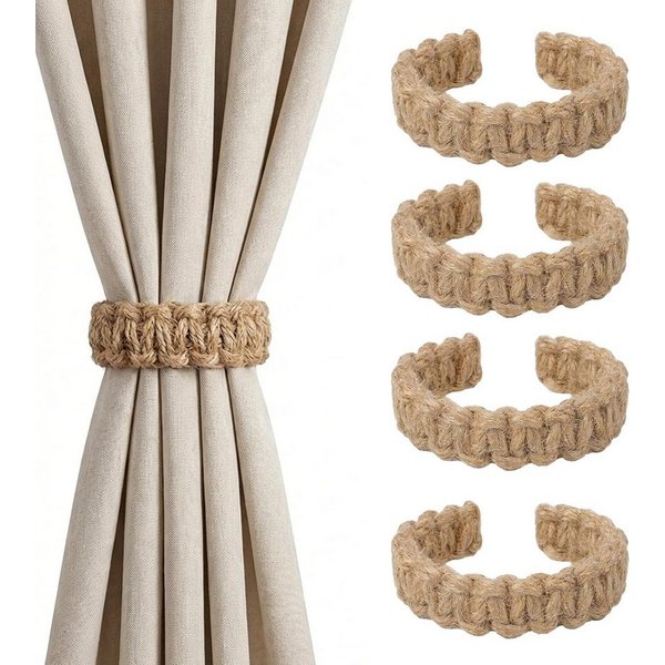 FOUORTUNATE-BEE Raffhalter Boho Gardinenhalter 4er Set für Zuhause und Büro, (4-tlg), Dekorative Boho Vorhangbinder für Innen- und Außenbereich