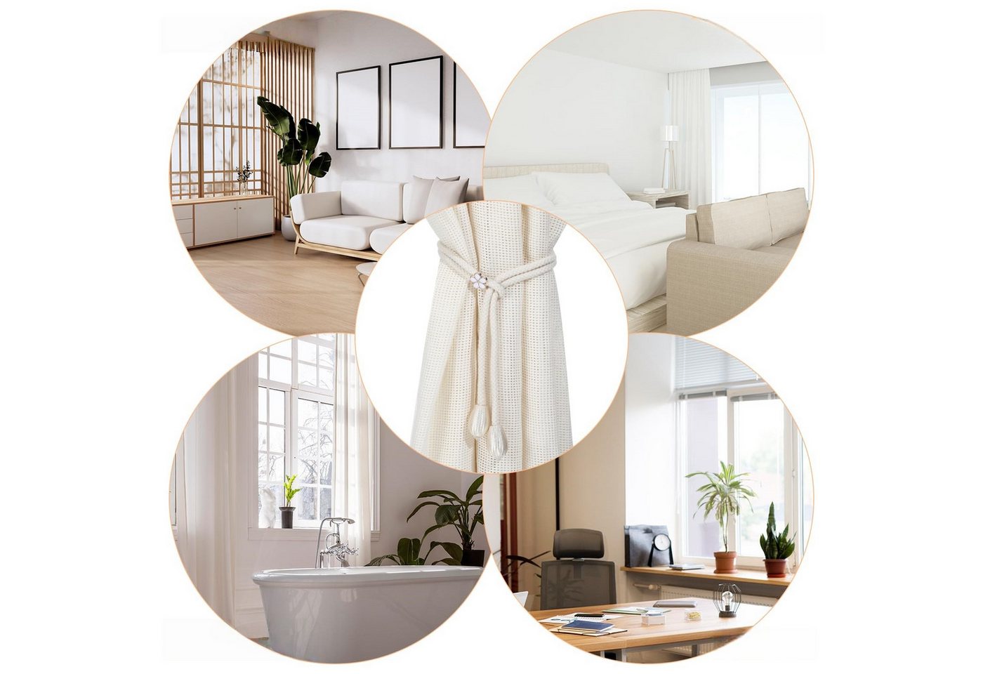FOUORTUNATE-BEE Raffhalter Boho Vorhanghalter 2er Set Weiß Verstellbare Gardinenbänder Raffhalter, (2-tlg), Gardinen Raffhalter für Wohnzimmer Schlafzimmer Büro – Bild 5 von 5