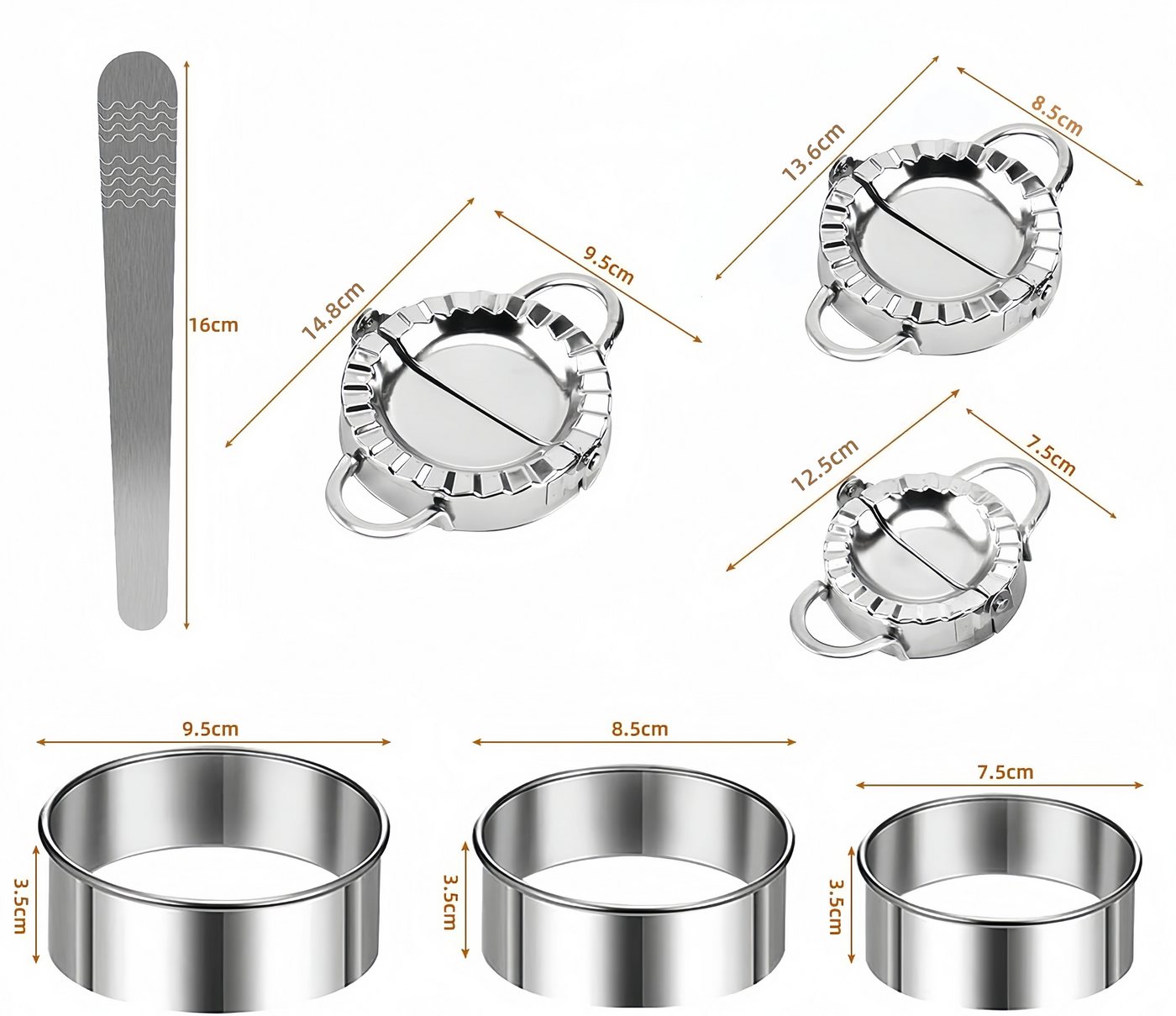FOUORTUNATE-BEE Ravioliform 7-teiliges Edelstahl Dumpling-Former Set für die Küche, (7-tlg), Küchenhelfer zum einfachen Formen von Teigtaschen – Bild 2 von 5