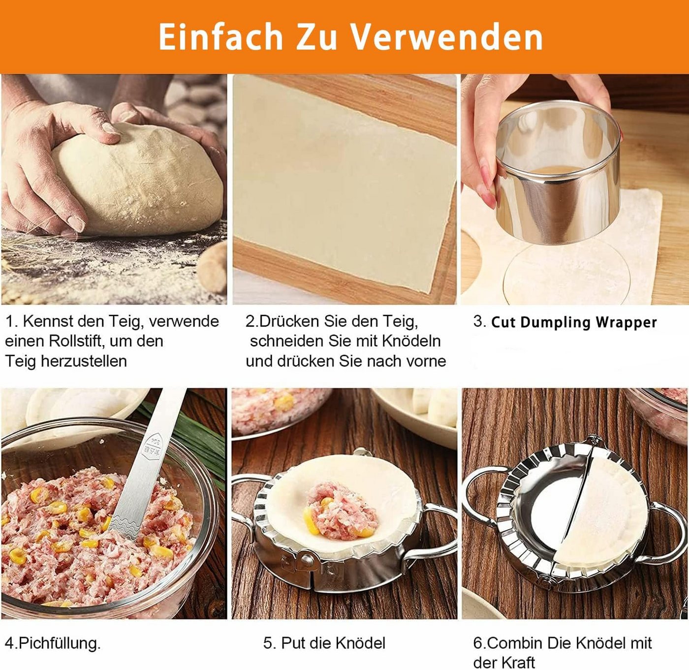 FOUORTUNATE-BEE Ravioliform 7-teiliges Edelstahl Dumpling-Former Set für die Küche, (7-tlg), Küchenhelfer zum einfachen Formen von Teigtaschen – Bild 3 von 5