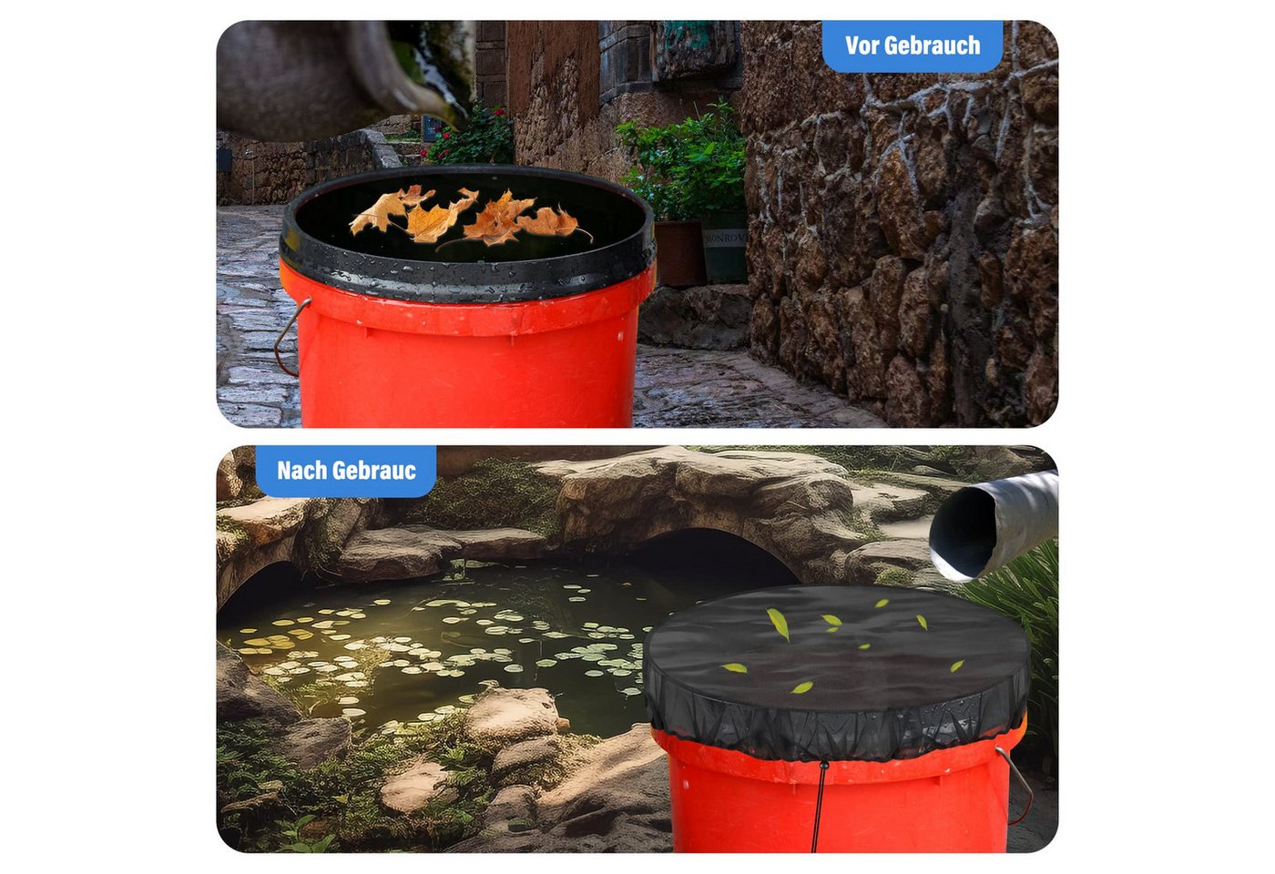 FOUORTUNATE-BEE Regentonnendeckel 2er Set Regentonnen Netz 100 cm mit Kordel Abdeckung feinmaschig, Für Garten Terrasse Laubschutz Mückenschutz Regentonne Abdec – Bild 3 von 5