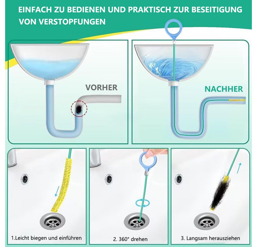 FOUORTUNATE-BEE Rohrreinigungsspirale 4 Stück Abflussreinigungswerkzeug Abflussreiniger Spirale 90cm, 130cm, (4 tlg), für Badewanne Abwasserkanäle Waschbecken – Bild 5 von 5
