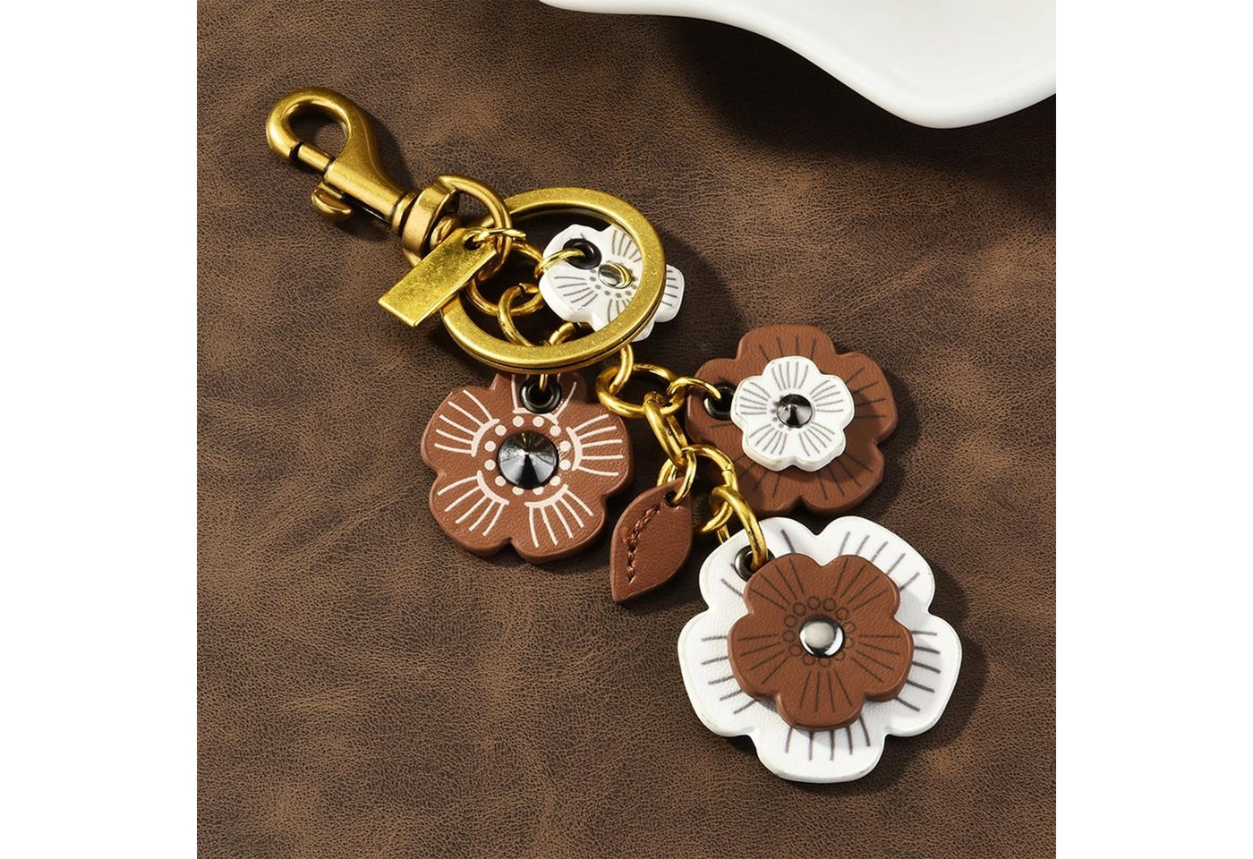 FOUORTUNATE-BEE Schlüsselanhänger Leder Blumen Schlüsselanhänger Blumen Taschenanhänger Damen (Handtaschen Anhänger Bag Retro Ästhetik für Damen Herren, Handtas – Bild 2 von 5