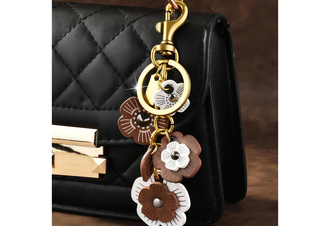 FOUORTUNATE-BEE Schlüsselanhänger Leder Blumen Schlüsselanhänger Blumen Taschenanhänger Damen (Handtaschen Anhänger Bag Retro Ästhetik für Damen Herren, Handtas – Bild 4 von 5