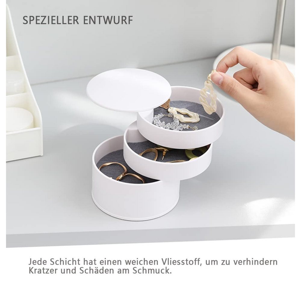 FOUORTUNATE-BEE Schmuckkassette 4-stöckige drehbare Schmuckbox für Ringe, Ohrringe & Halsketten, Schmuckaufbewahrung für Damen Mädchen Mehrschichtiger Organizer – Bild 5 von 5