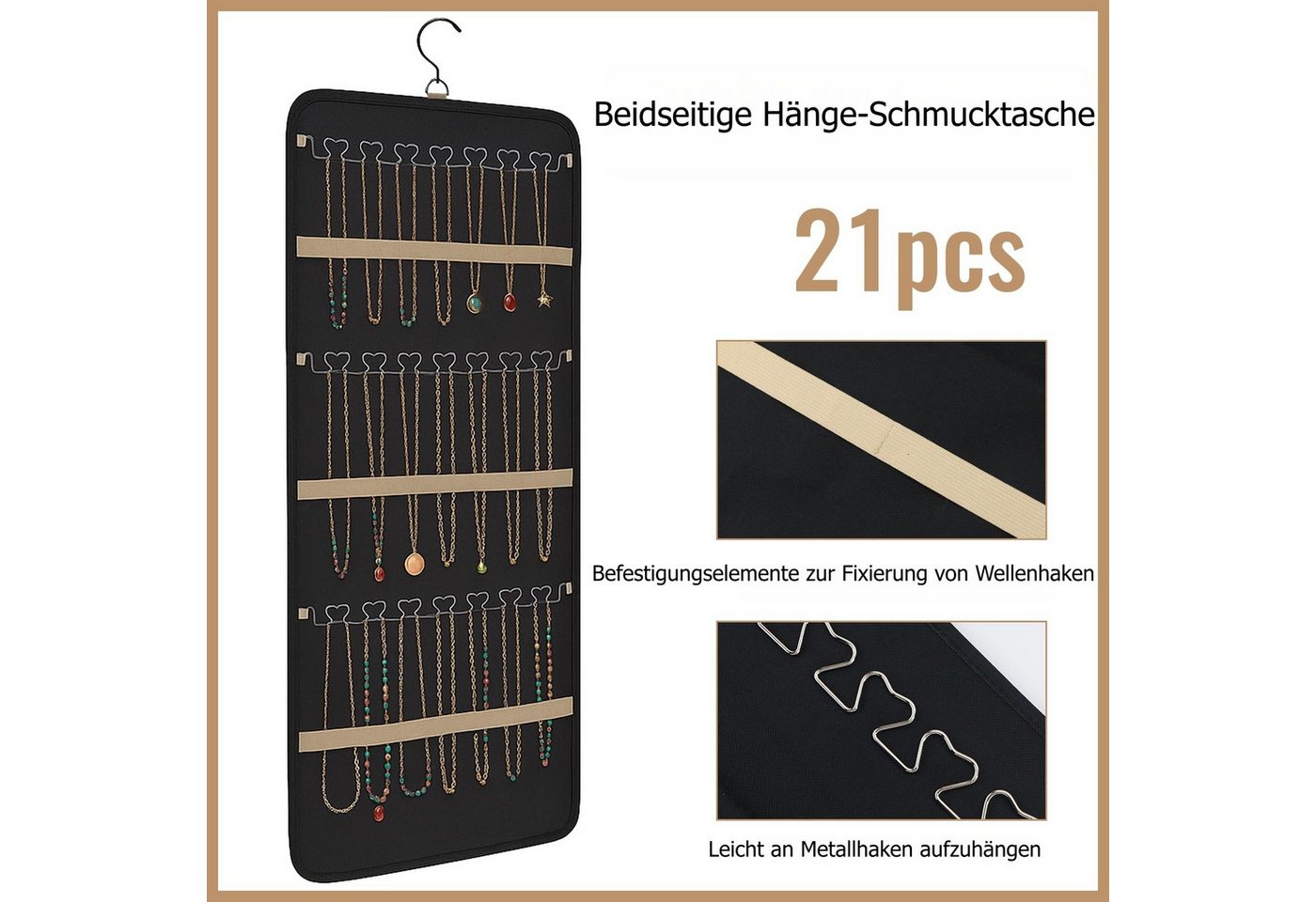FOUORTUNATE-BEE Schmuckständer Hängendes Schmuck-Organizer Set – Doppelseitige Aufbewahrungstasche, Transparentes Schmuckhängesystem für Ringe Ohrringe Ketten A – Bild 3 von 5