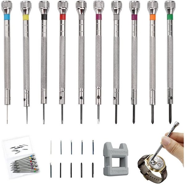 FOUORTUNATE-BEE Schraubendreher 10tlg Uhrmacher Schraubendreher Set Präzisionswerkzeug 0,6-2,0mm, Für Uhren Brillen Handy Reparatur Feinmechanik mit Entmagnetis