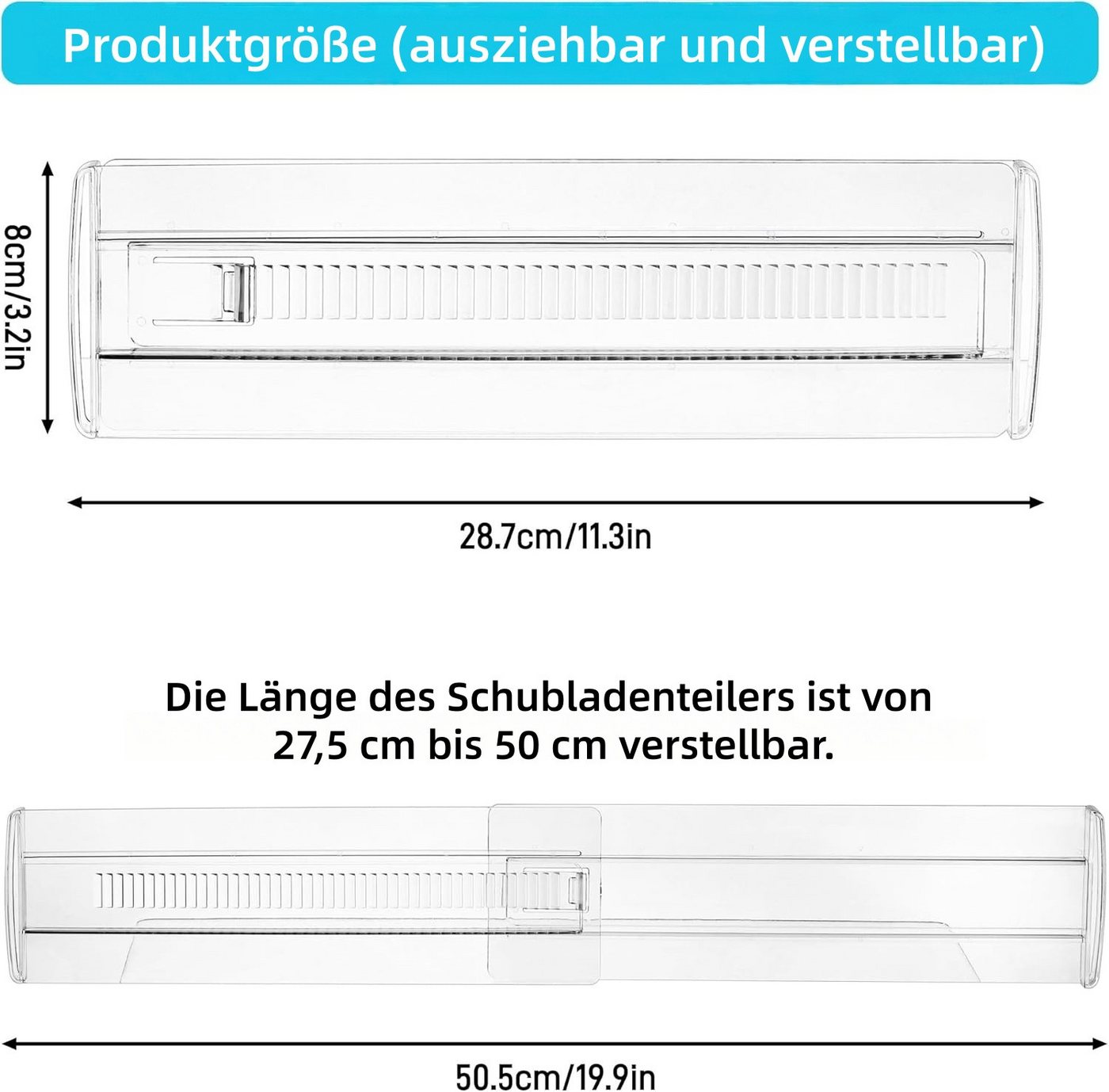 FOUORTUNATE-BEE Schubladeneinsatz 6er Set Verstellbare Schubladentrenner Transparent für Ordnung (6 St), Transparente Schubladenteiler für Küche, Schlafzimmer & – Bild 2 von 5