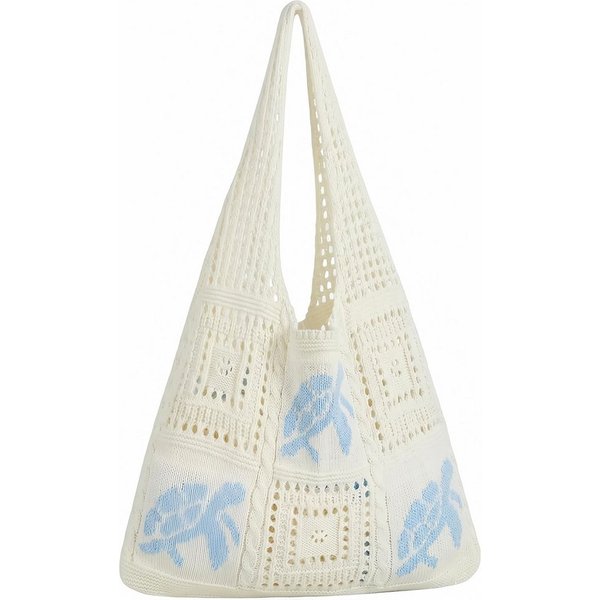 FOUORTUNATE-BEE Schultertasche Boho Häkeltasche mit Schildkrötenmotiv für Strand & Urlaub, Große Netz-Häkeltasche mit Schildkröte für Alltag und Reise