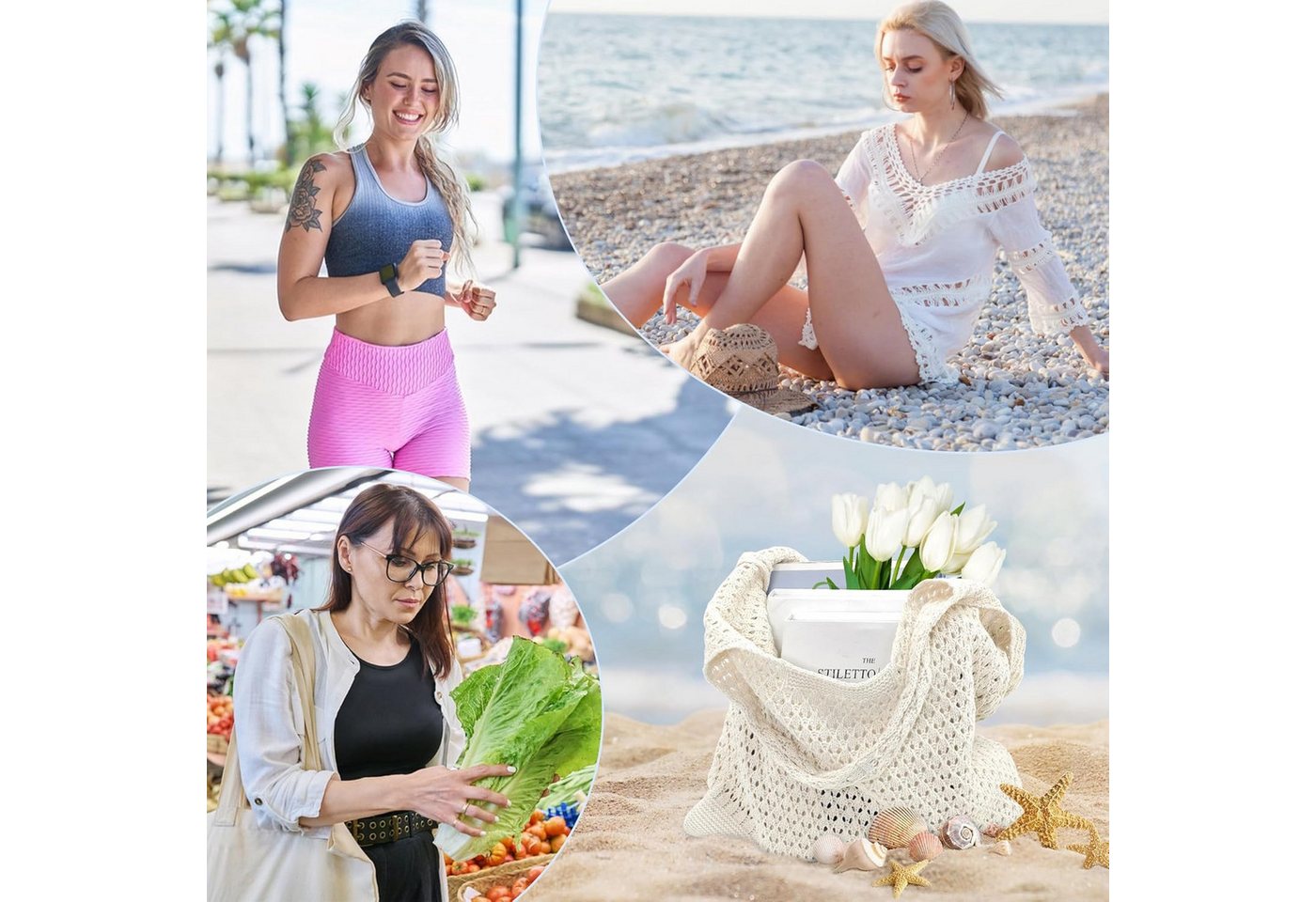FOUORTUNATE-BEE Schultertasche Boho Stricktasche – Groß, vielseitig und perfekt für den Alltag, Modische Bohemian Stricktasche für Freizeit und Alltag – Bild 5 von 5