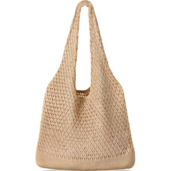 FOUORTUNATE-BEE Schultertasche Boho Stricktasche – Groß, vielseitig und perfekt für den Alltag, Modische Bohemian Stricktasche für Freizeit und Alltag