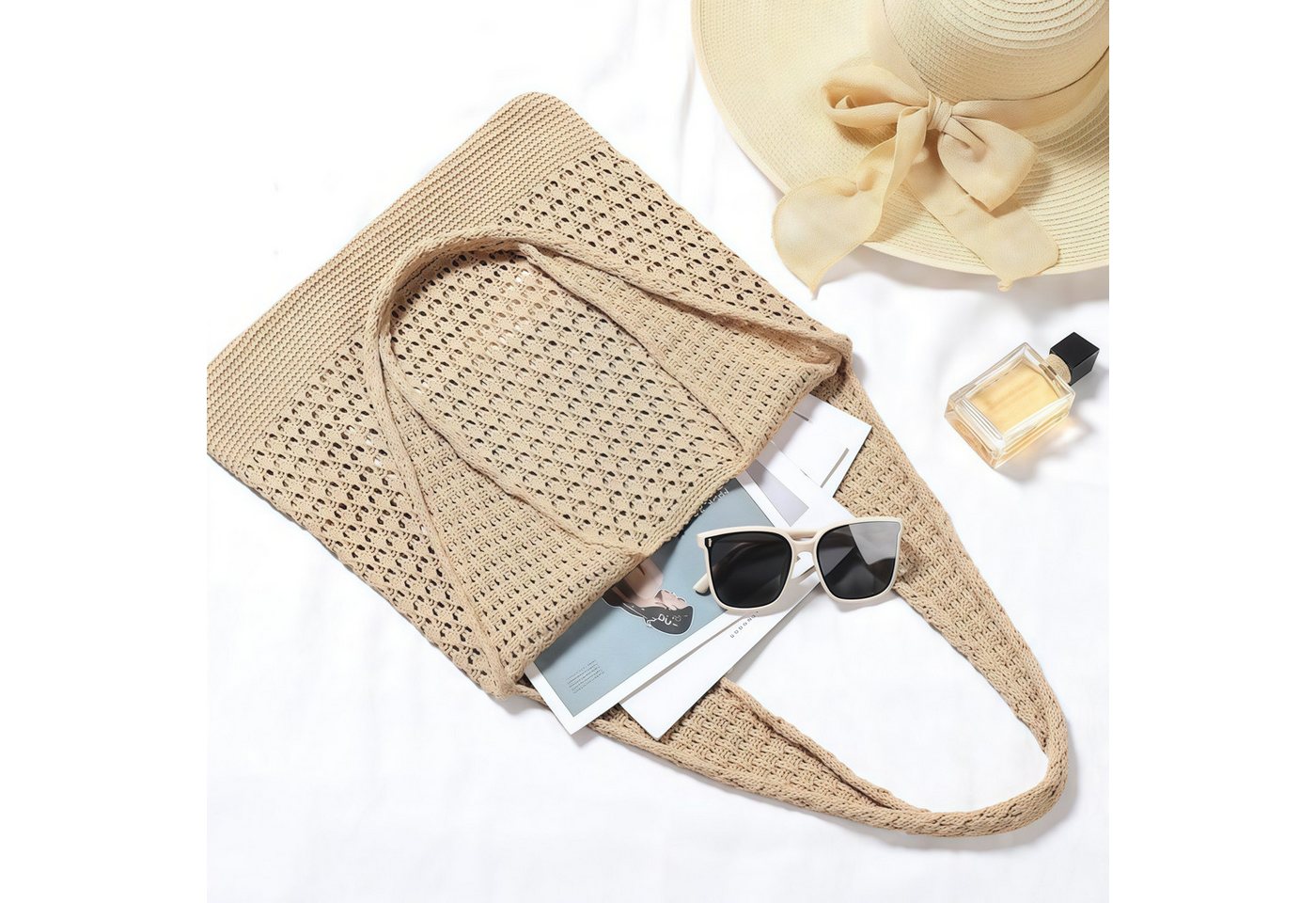 FOUORTUNATE-BEE Schultertasche Boho Stricktasche – Groß, vielseitig und perfekt für den Alltag, Modische Bohemian Stricktasche für Freizeit und Alltag – Bild 2 von 5