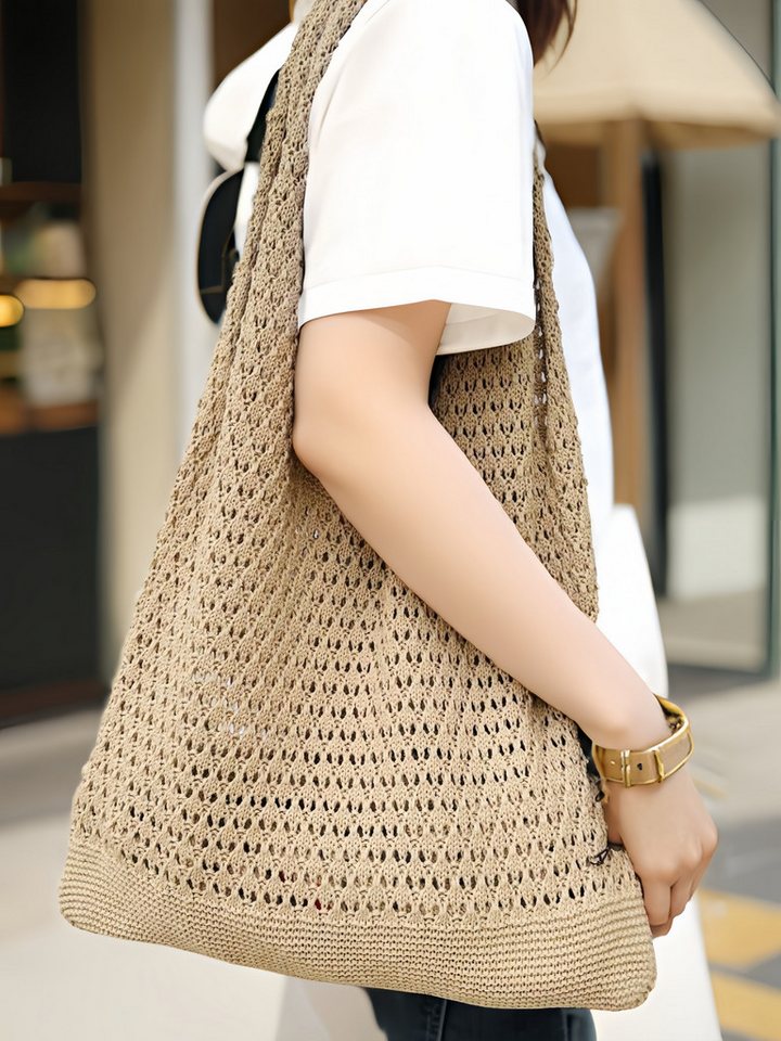 FOUORTUNATE-BEE Schultertasche Boho Stricktasche – Groß, vielseitig und perfekt für den Alltag, Modische Bohemian Stricktasche für Freizeit und Alltag – Bild 4 von 5