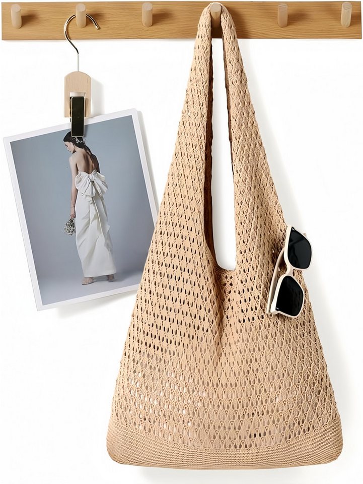 FOUORTUNATE-BEE Schultertasche Boho Stricktasche – Groß, vielseitig und perfekt für den Alltag, Modische Bohemian Stricktasche für Freizeit und Alltag – Bild 5 von 5