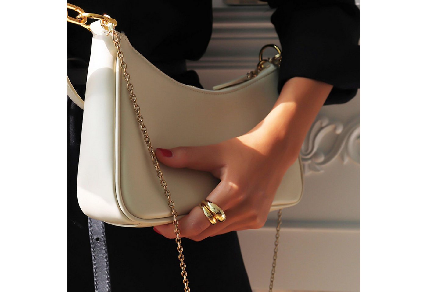 FOUORTUNATE-BEE Schultertasche Schultertasche Damen Handtasche mit abnehmbarer Kette Schulterriemen, Damen Umhängetasche als Schultertasche für Alltag, Büro und – Bild 4 von 5