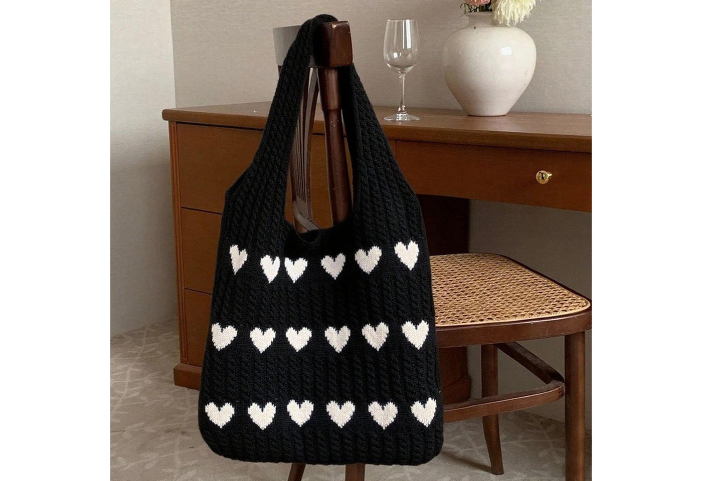 FOUORTUNATE-BEE Schultertasche Gestrickte Schultertasche Gehäkelte Tasche Damen Gestrickte Tasche (Leichte Strick-Tote Tasche Umhängetasche) – Bild 3 von 5