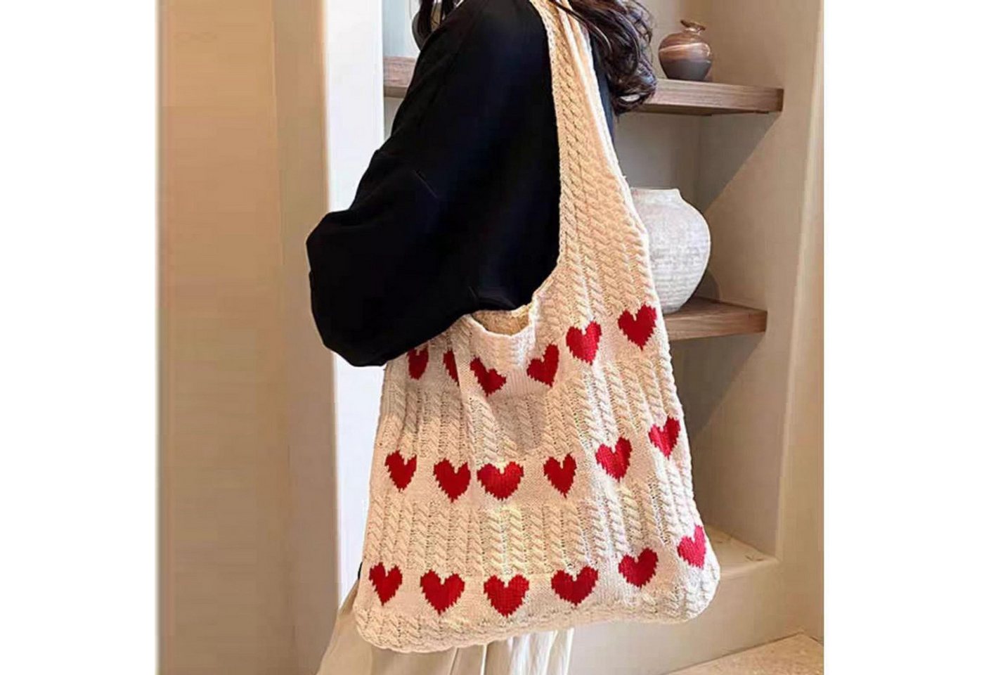 FOUORTUNATE-BEE Schultertasche Gestrickte Schultertasche Gehäkelte Tasche Damen Gestrickte Tasche (Leichte Strick-Tote Tasche Umhängetasche) – Bild 2 von 5