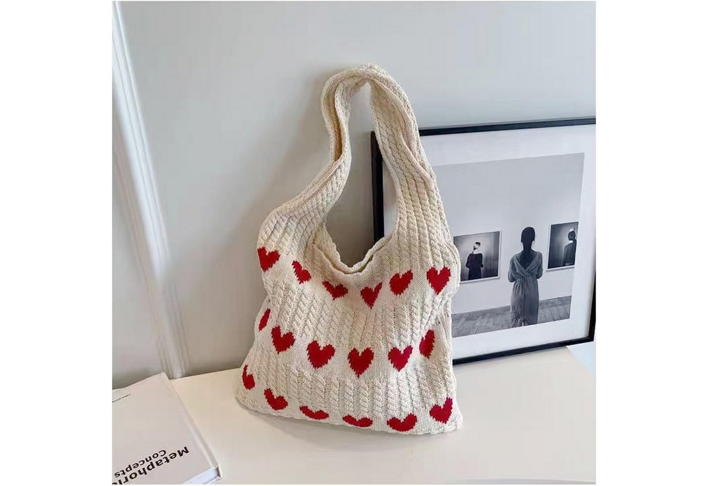 FOUORTUNATE-BEE Schultertasche Gestrickte Schultertasche Gehäkelte Tasche Damen Gestrickte Tasche (Leichte Strick-Tote Tasche Umhängetasche) – Bild 3 von 5