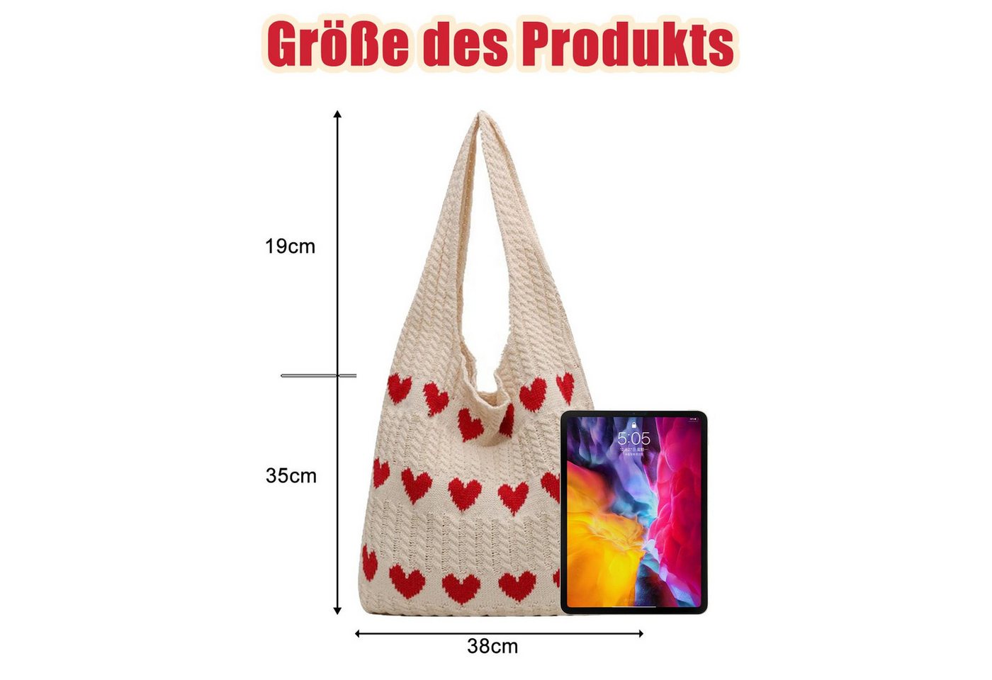 FOUORTUNATE-BEE Schultertasche Gestrickte Schultertasche Gehäkelte Tasche Damen Gestrickte Tasche (Leichte Strick-Tote Tasche Umhängetasche) – Bild 4 von 5